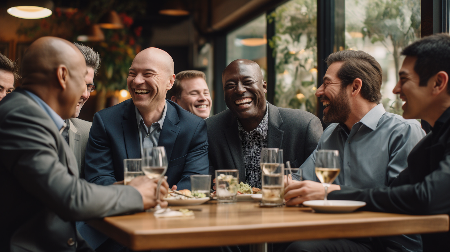 Men gathered at dinner